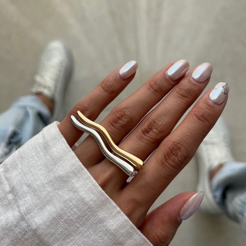 Silver Ripple Lines Ring - Picture 2 of 7